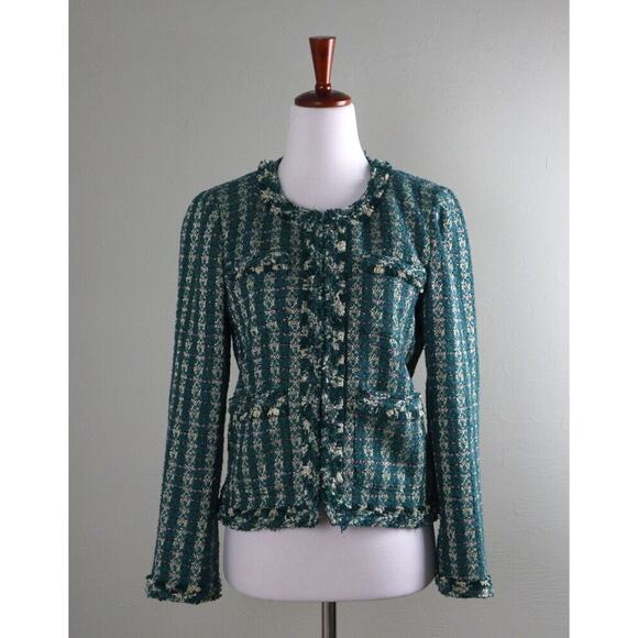 J.CREW NWT $268 Lady Sparkle Lined Jacket Top in Emerald Plaid Tweed Size 2 - Picture 2 of 7